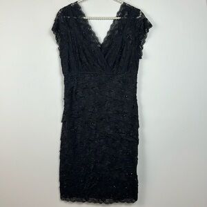 Marina Black Fitted Dress with Beading - Size 10 Petite